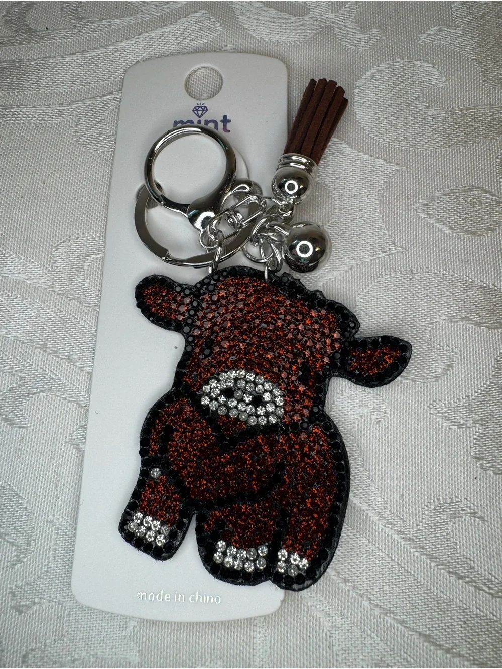 New MINT Redish brown Cow Keychain with Tassel